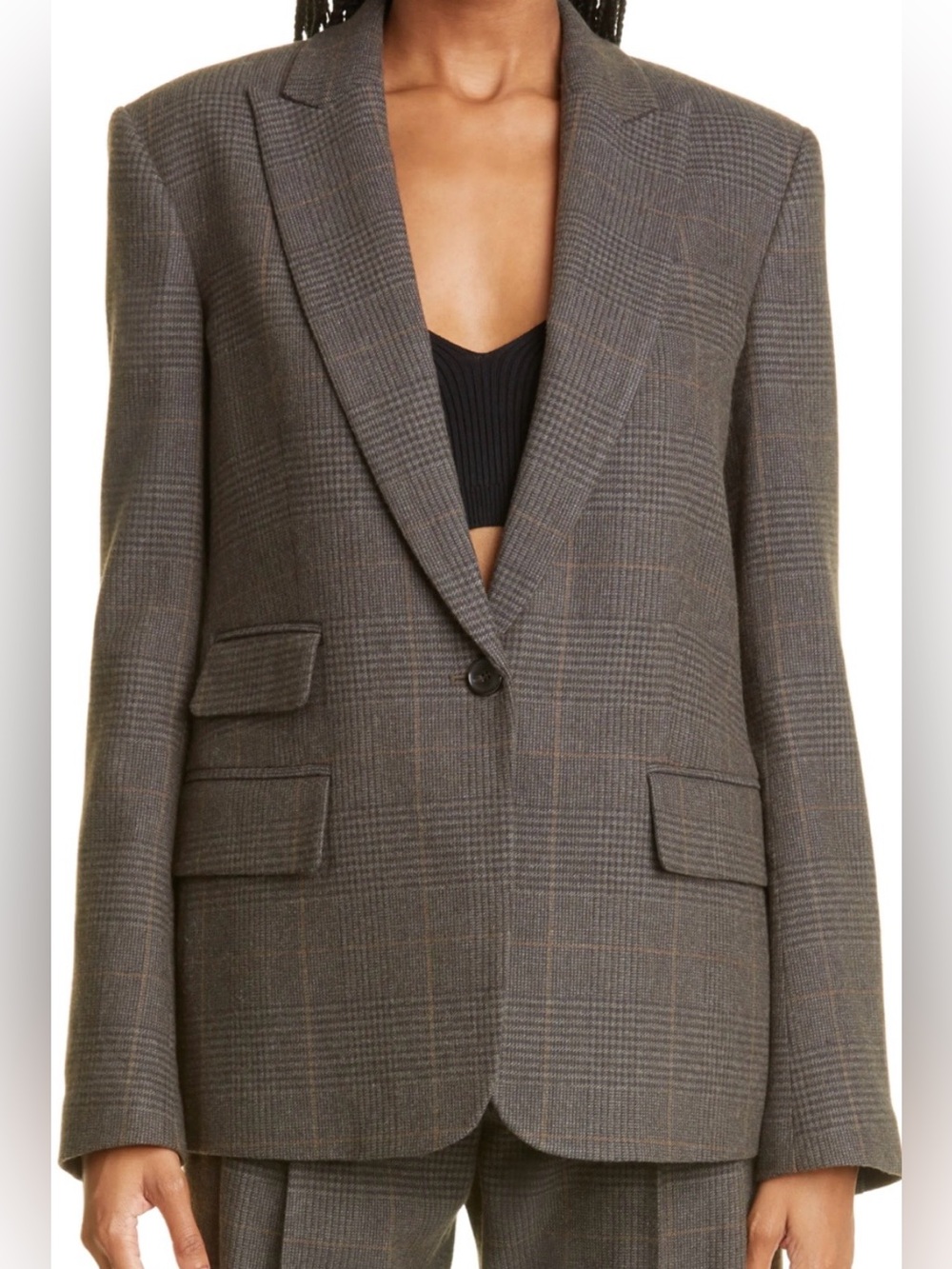 A.L.C. Brown Glen Plaid Single-Button Blazer